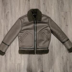 Brown Zara Shearling Jacket with Black Trim